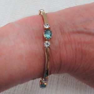 Vintage CastleMark Gold Toned Bracelet Women with Aqua and Clear Glass Stones